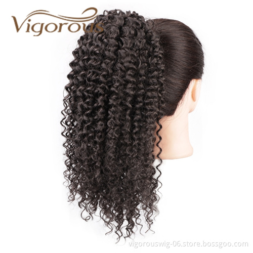 Vigorous Wholesale Top Selling Heat Resistant Fiber Brown Kinky Curly Machine Made Drawstring Synthetic Ponytail Hair Extension